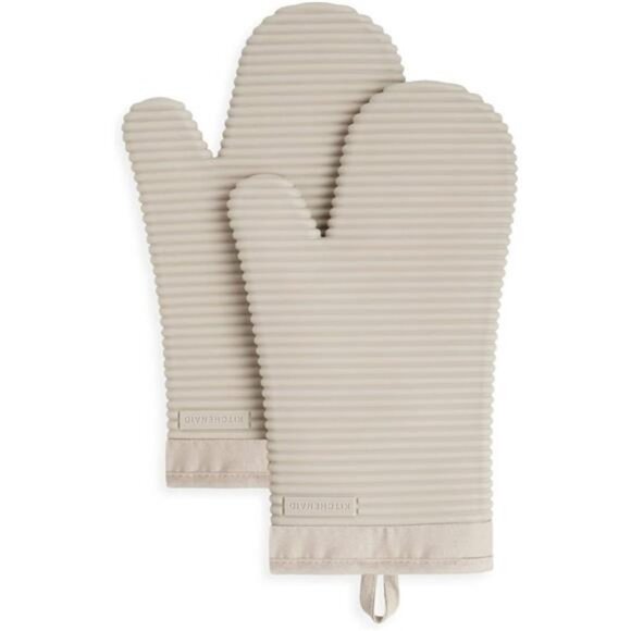 KitchenAid Ribbed Soft Silicone Oven Mitt Set, 7"x13", Milkshake 2 Count - Picture 4 of 4